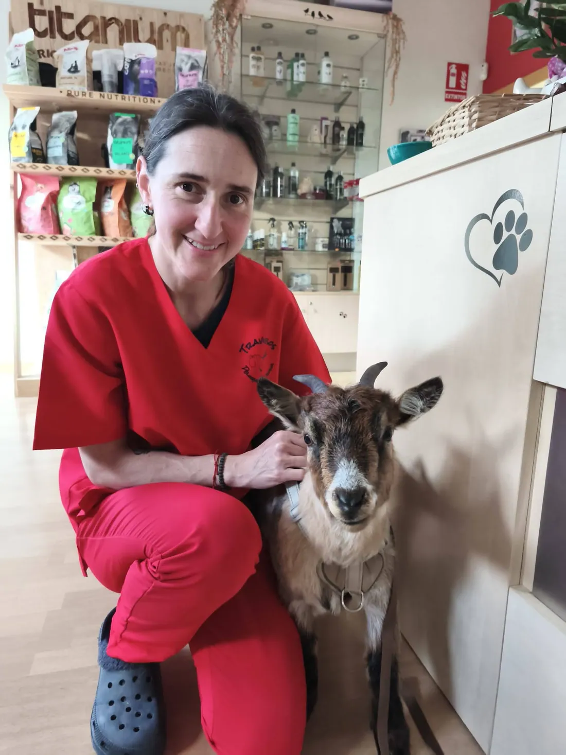 Yolanda, de Traviesos, atendiendo a un animal en el salón